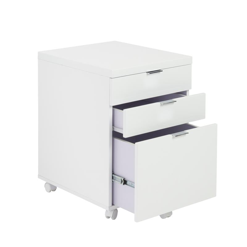 3-Drawer White Lacquer Rolling File Cabinet – ComputerDesk.com