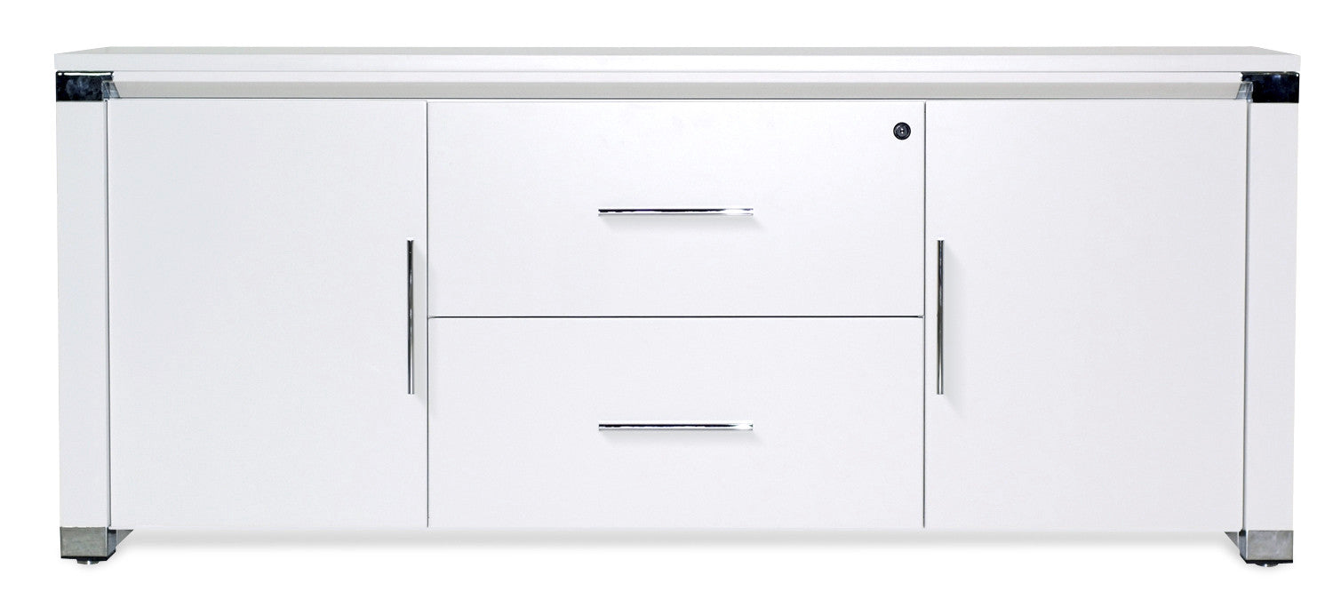 Modern White Lacquer Credenza with Two Locking File Drawers ... - Modern White Lacquer Credenza with Two Locking File Drawers