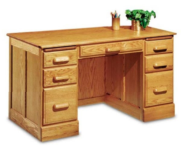 54 Handcrafted Solid Oak Double Pedestal Executive Desk With