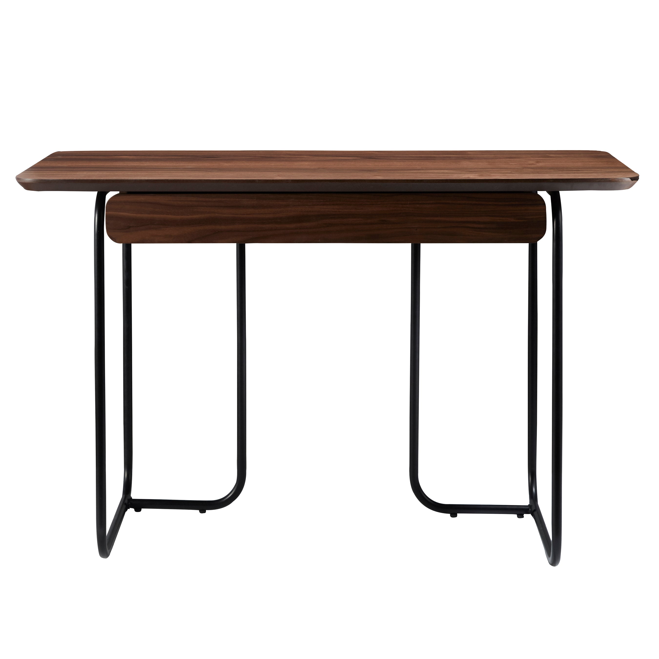 Walnut Veneer And Black Steel 48 Desk With Drawer Computerdesk Com