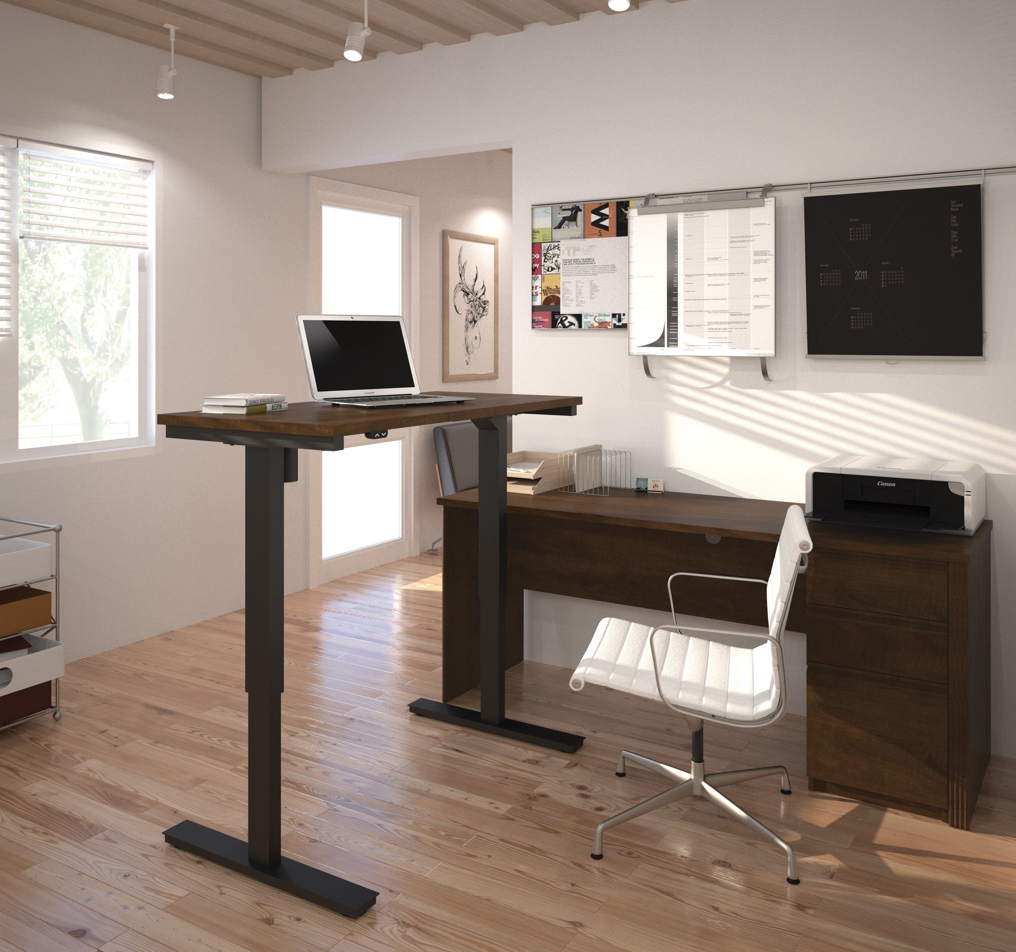 Modern Chocolate Office Desk With Included Height Adjustable Desk