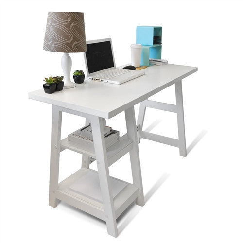 Modern White 47 Trestle Desk With Shelves Computerdesk Com