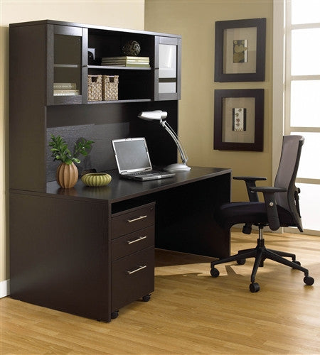 63 Modern Espresso Desk With Included Hutch And Mobile Pedestal