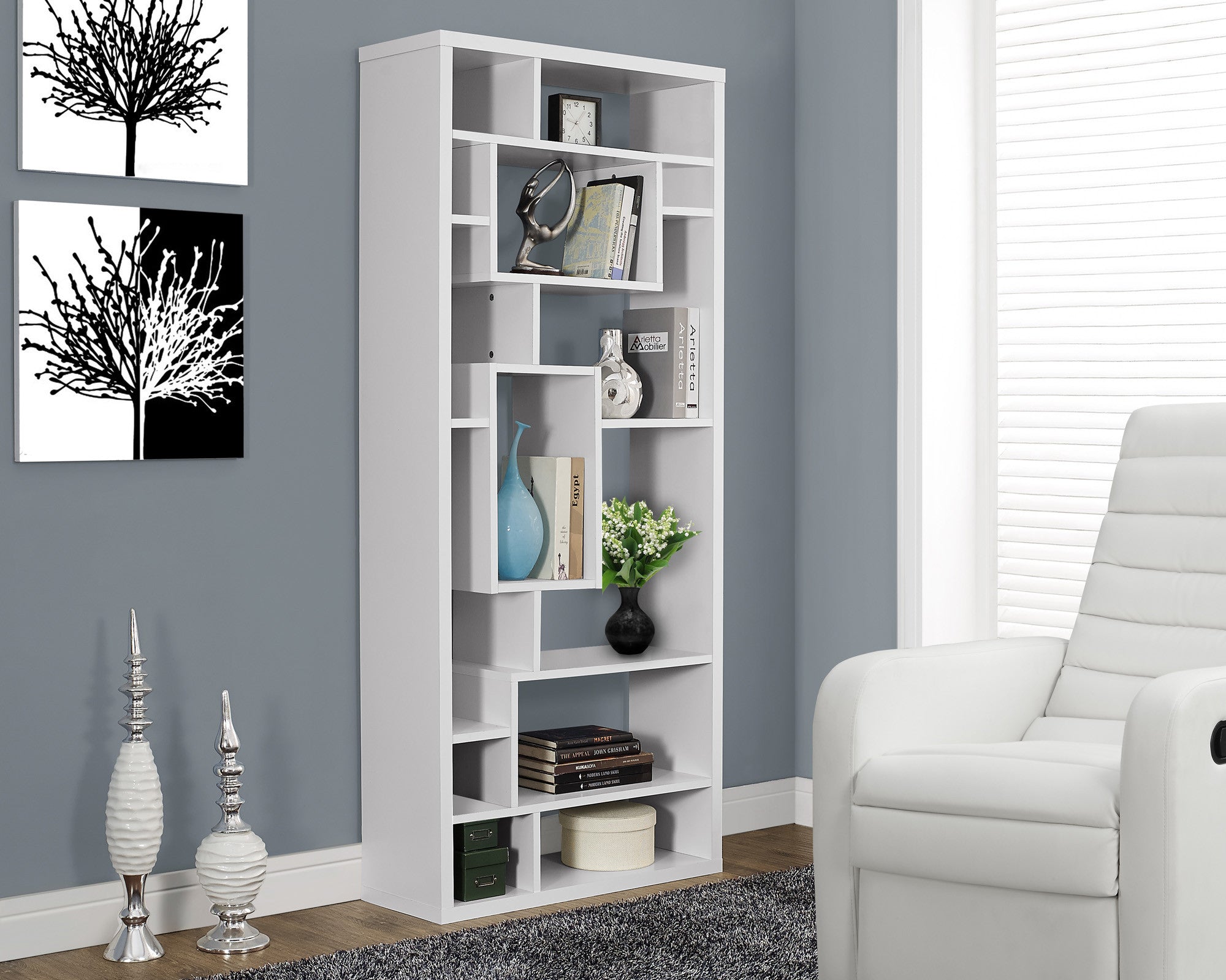 72 Tall Modern Bookcase in White Finish  ComputerDesk com