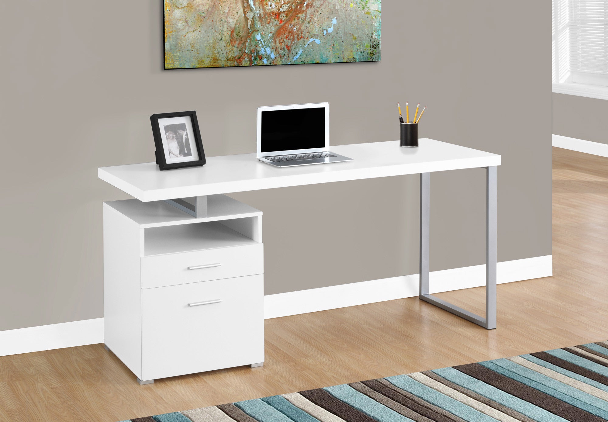 Modern 60 Single Pedestal Computer Desk In White
