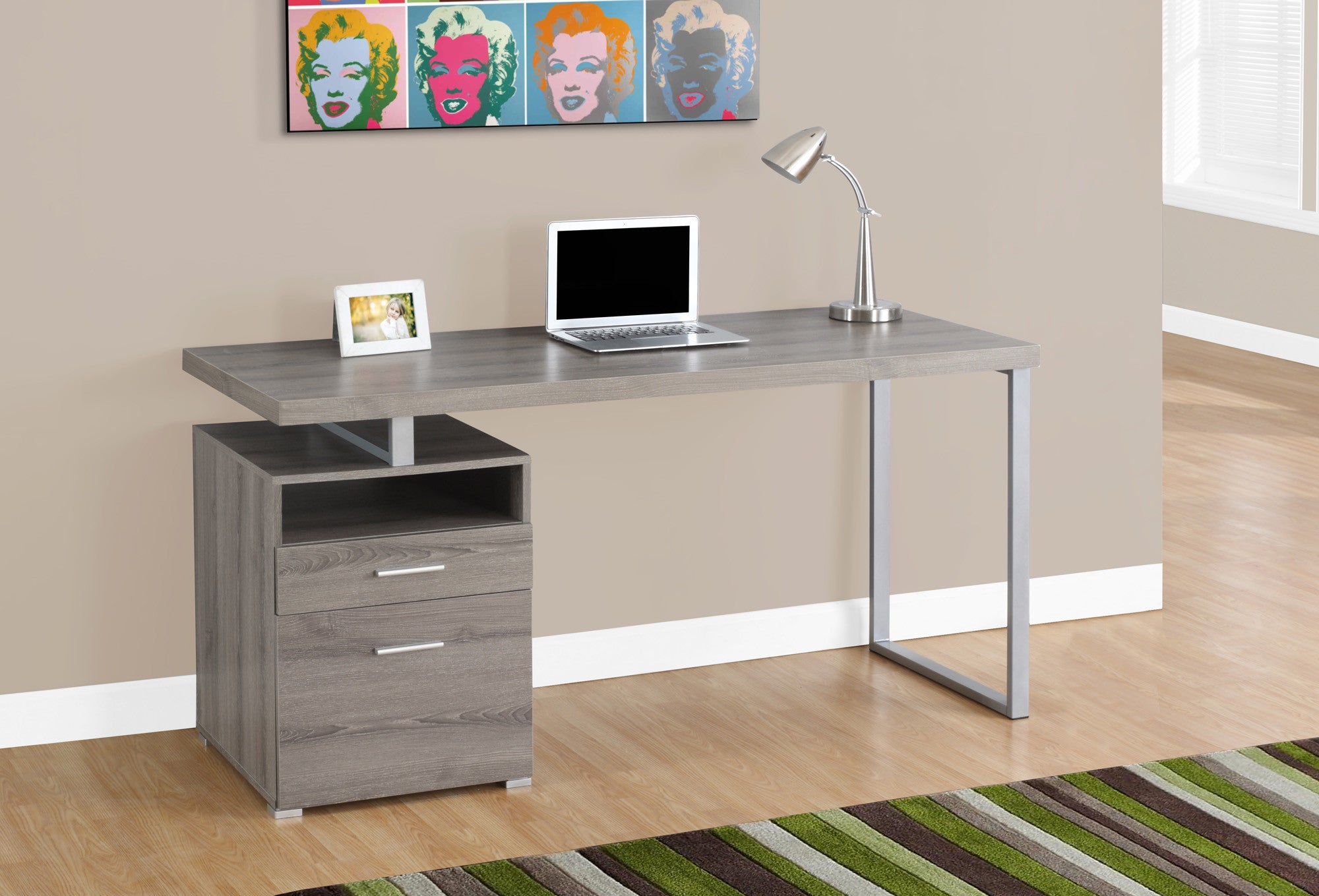 Modern 60" Single Pedestal Computer Desk in Dark Taupe