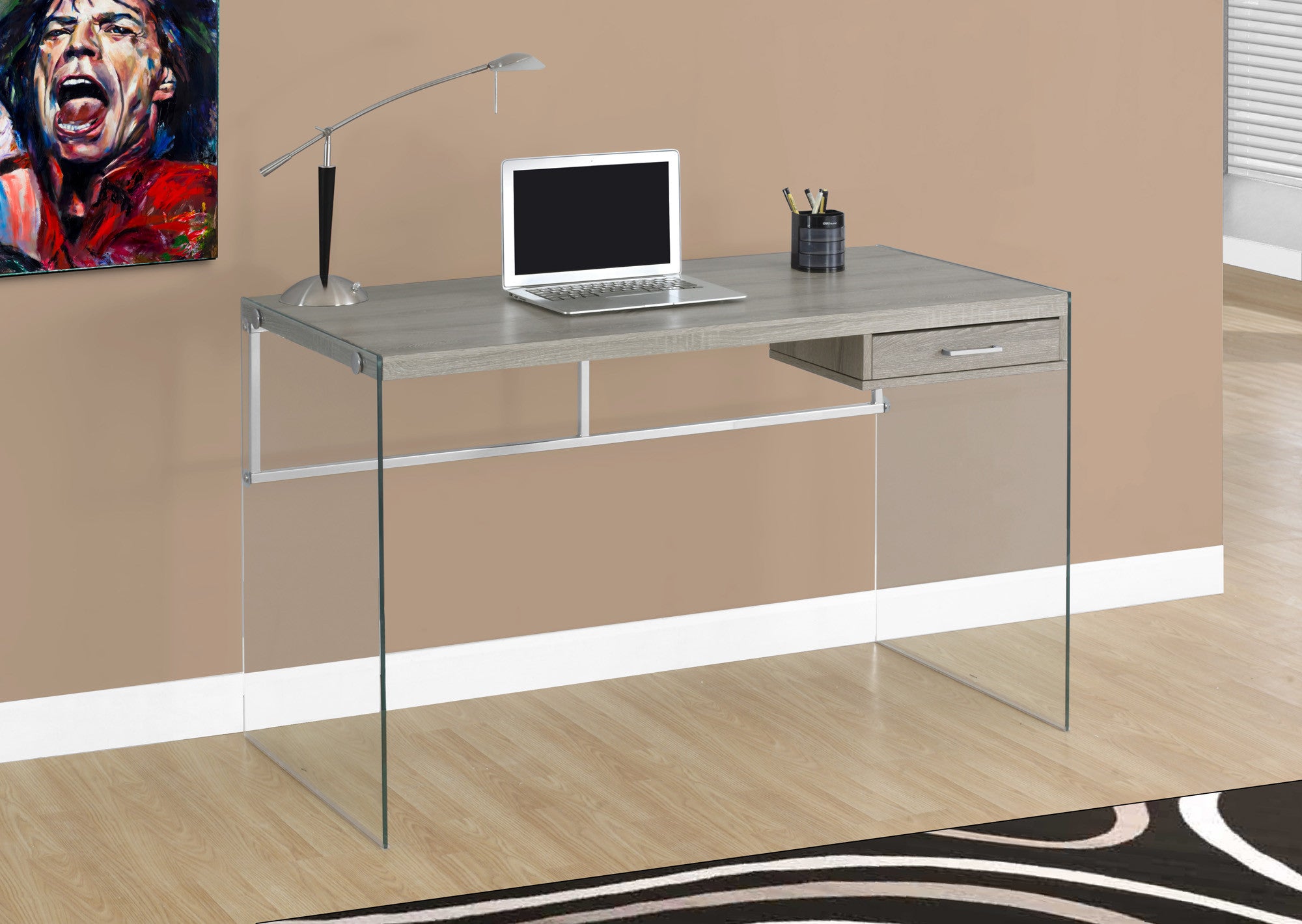 Modern 48 Dark Taupe Computer Desk With Glass Legs Computerdesk Com