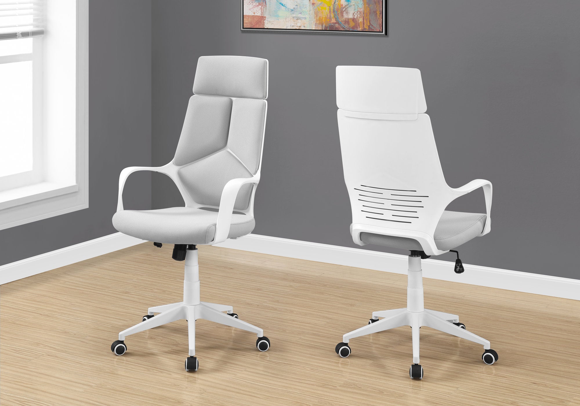 rolling white  grey ergonomic office chair