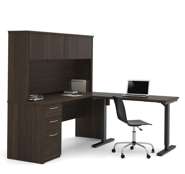 Prestige Modern L Shaped Office Desk With Two Pedestals And Hutch Bestar