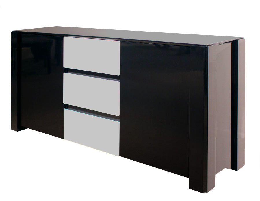 Elegant 66 Black Gray Lacquer Credenza With Three Drawers