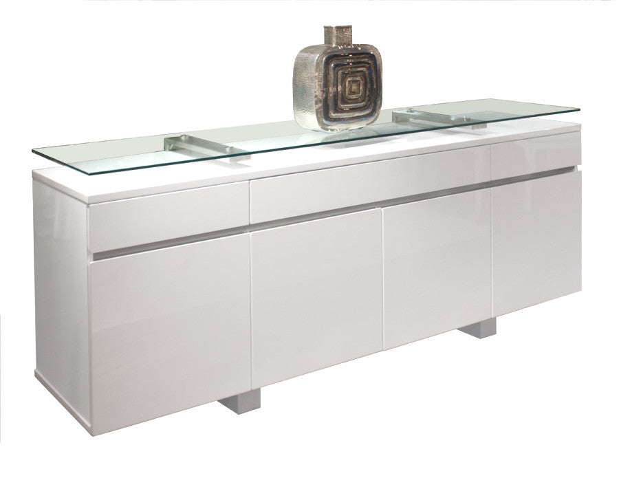 Modern White Lacquer Credenza With Glass Top Shelf Computerdesk Com