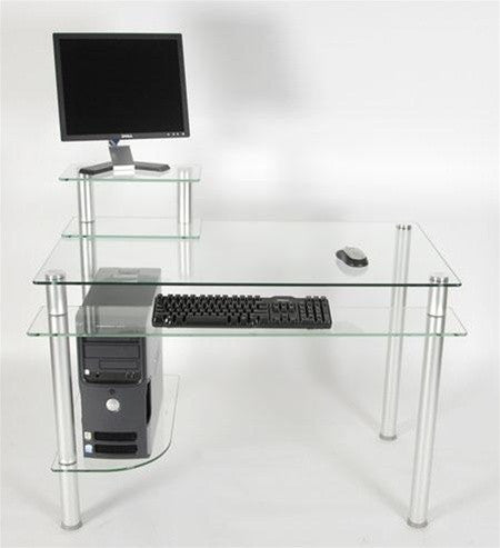 43 Modern Clear Glass Computer Desk With Keyboard Shelf