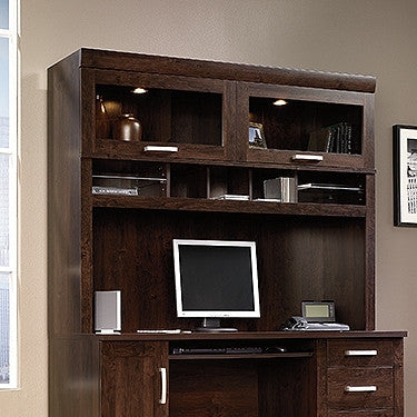 Sleek 59 Desk And Hutch With Glass Doors In Dark Alder