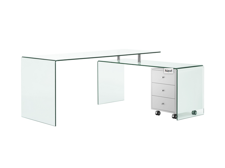 Ultra Modern L Shaped Glass Desk With White Cabinet Computerdesk Com