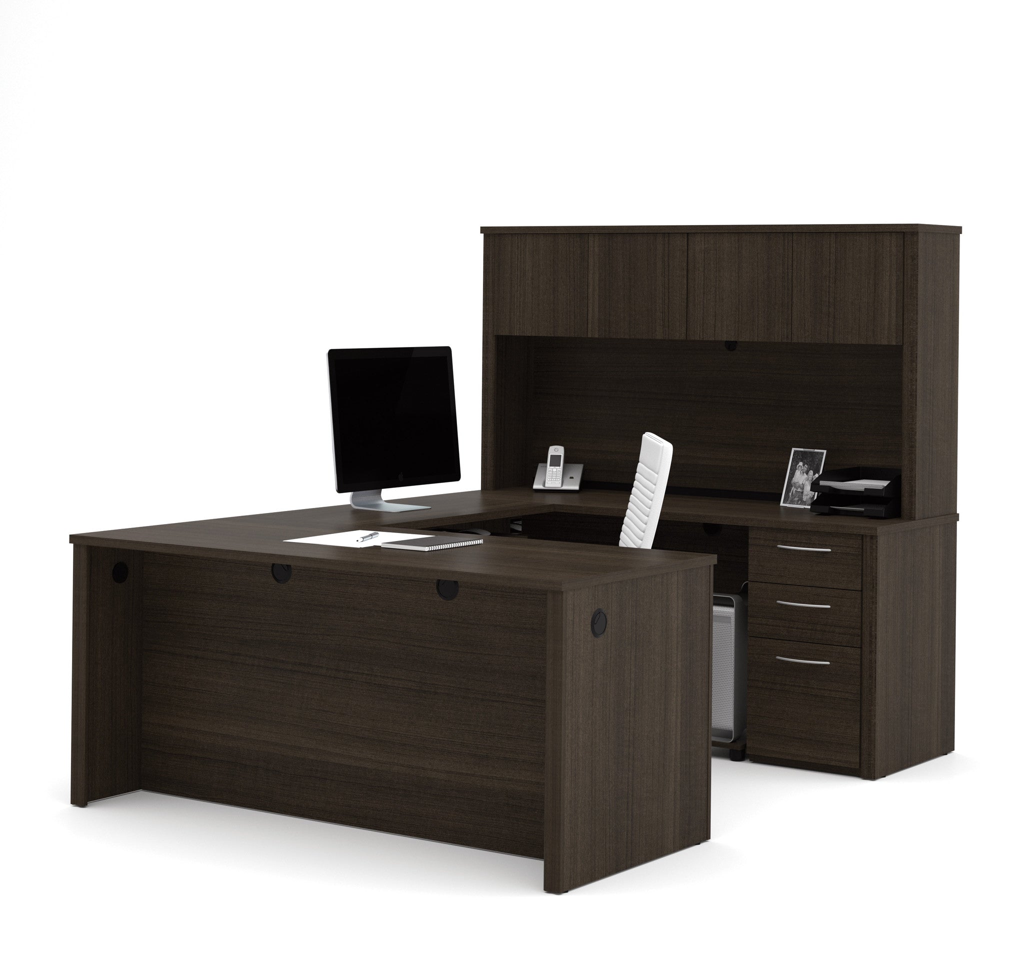 Modern U Shaped Premium Office Desk With Hutch In Dark Chocolate   Bestar Embassy 60857 79 Dark Chocolate 1 1024x1024@2x 