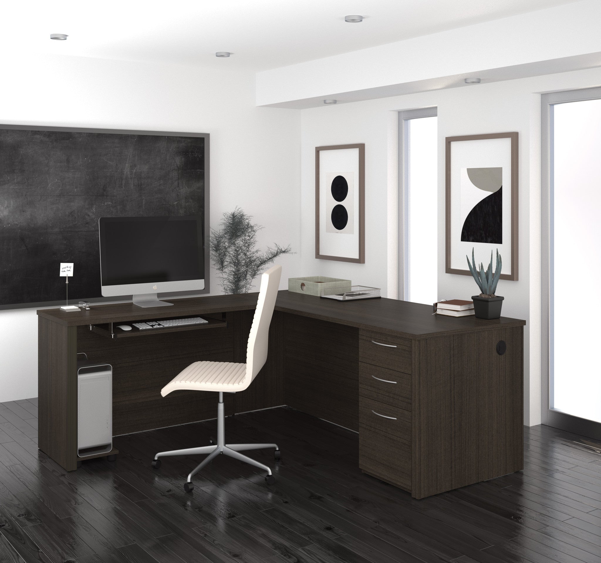 Premium Modern 71" x 76" L-Shaped Desk in Dark Chocolate – ComputerDesk.com