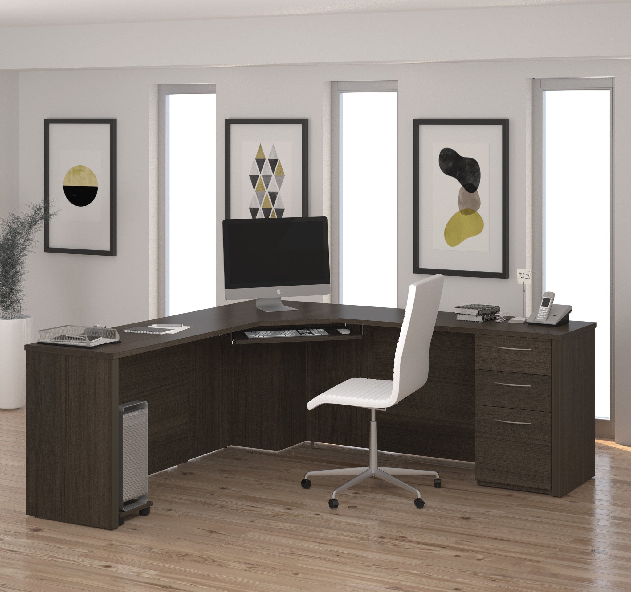 Contemporary 78&quot; x 78&quot; Corner Desk in Dark Chocolate – ComputerDesk.com