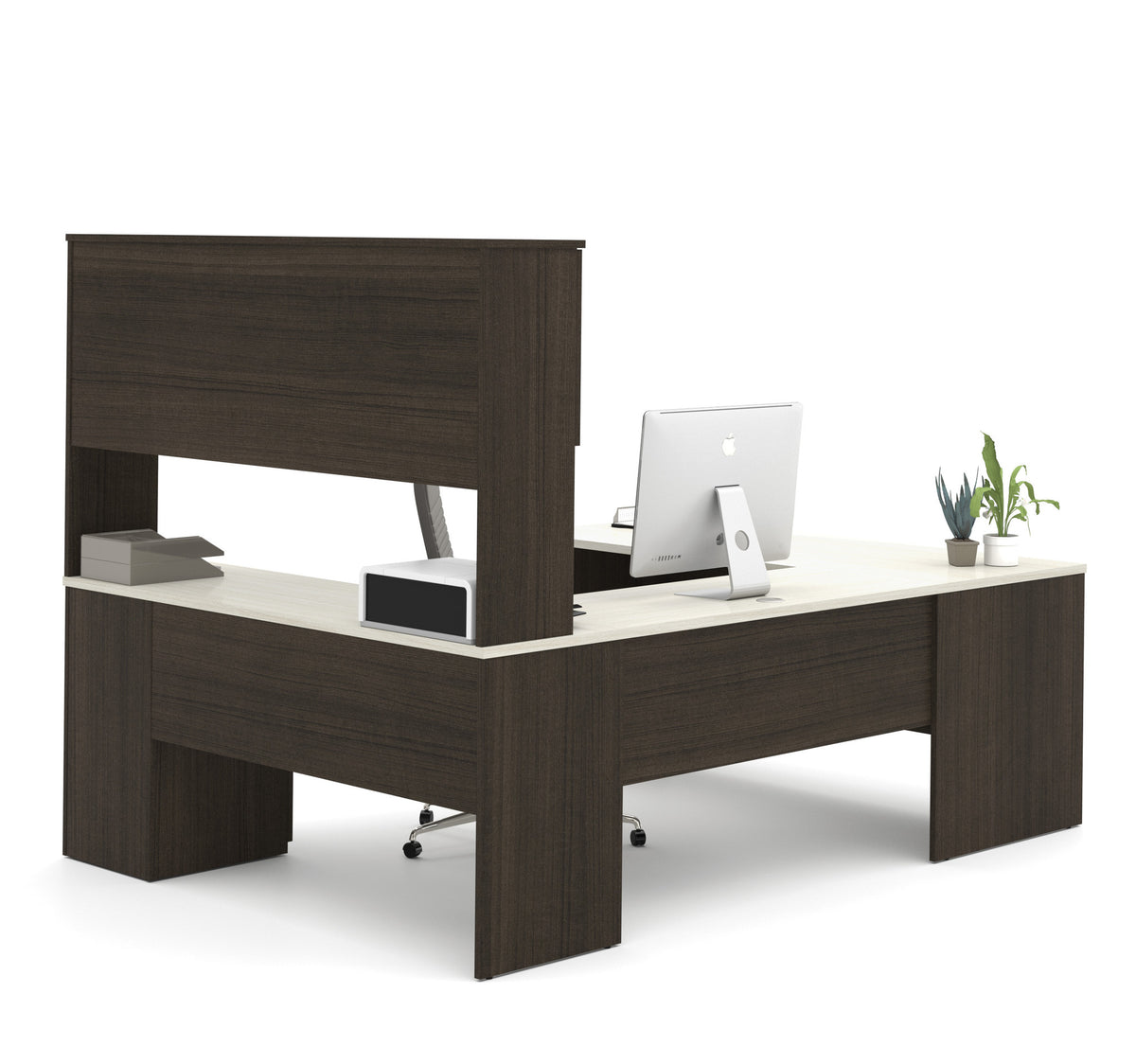 Dark Chocolate White Modern U Shaped Office Desk ComputerDesk Com   Bestar Ridgeley U Desk Chocolate White 52414 31 Fond Blanc 2 1200x1200 