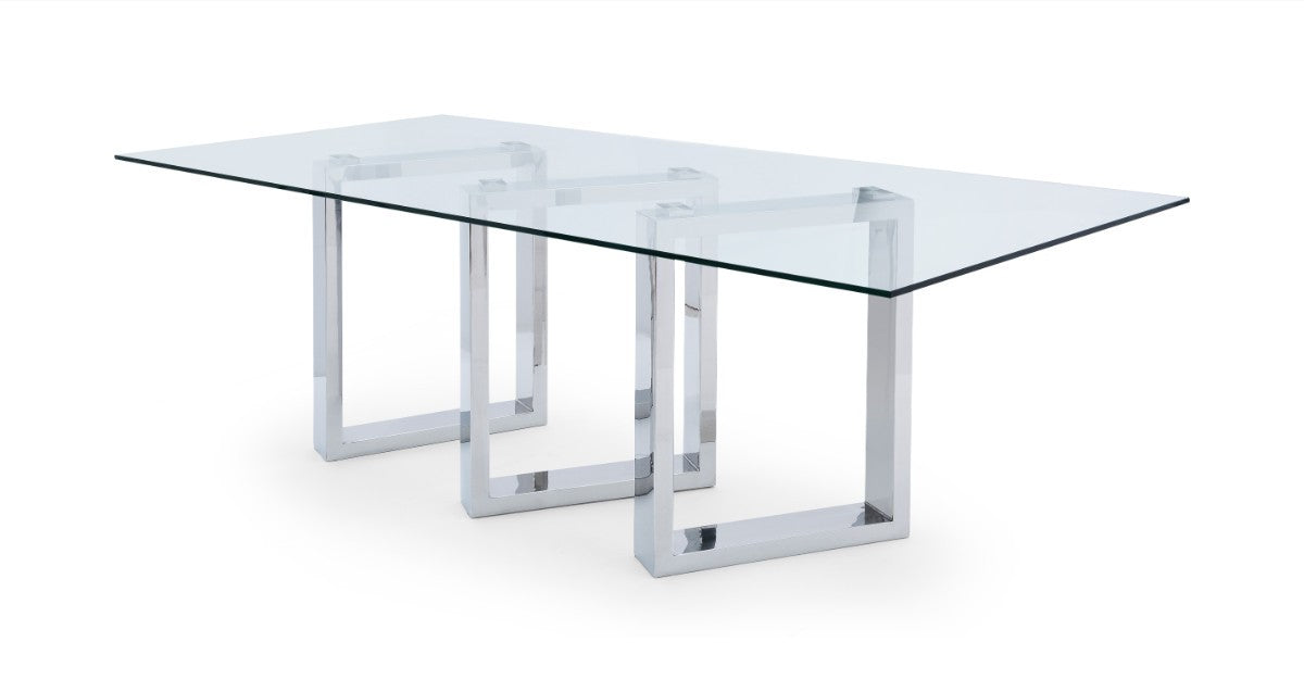 Modern 87 Glass Desk Or Meeting Table With Unique Chrome Base