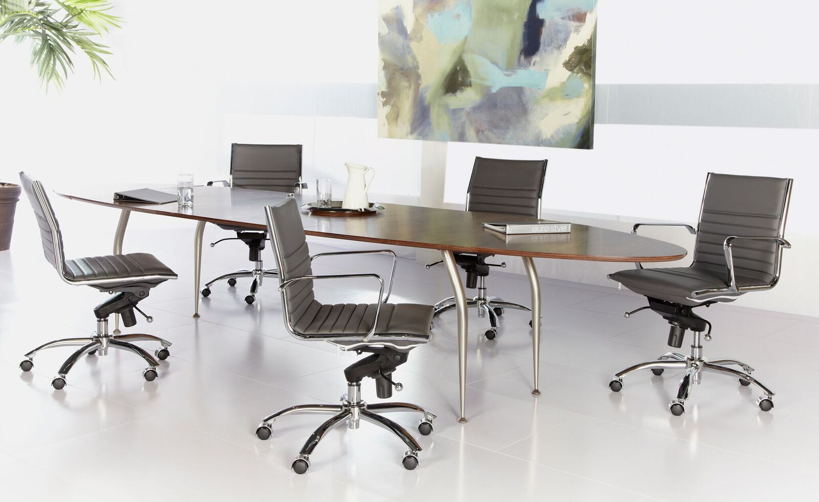 Walnut Chrome Conference Table Executive Desk Combination