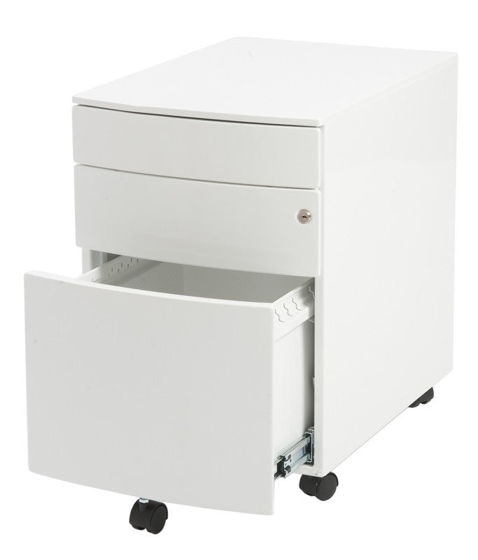 Modern Locking White File Cabinet On Premium Casters