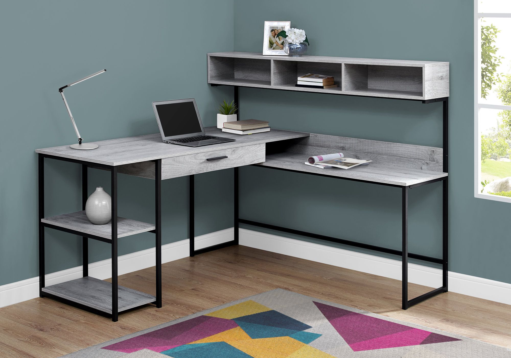 Gray Black Metal 59 L Shaped Corner Desk Computerdesk Com