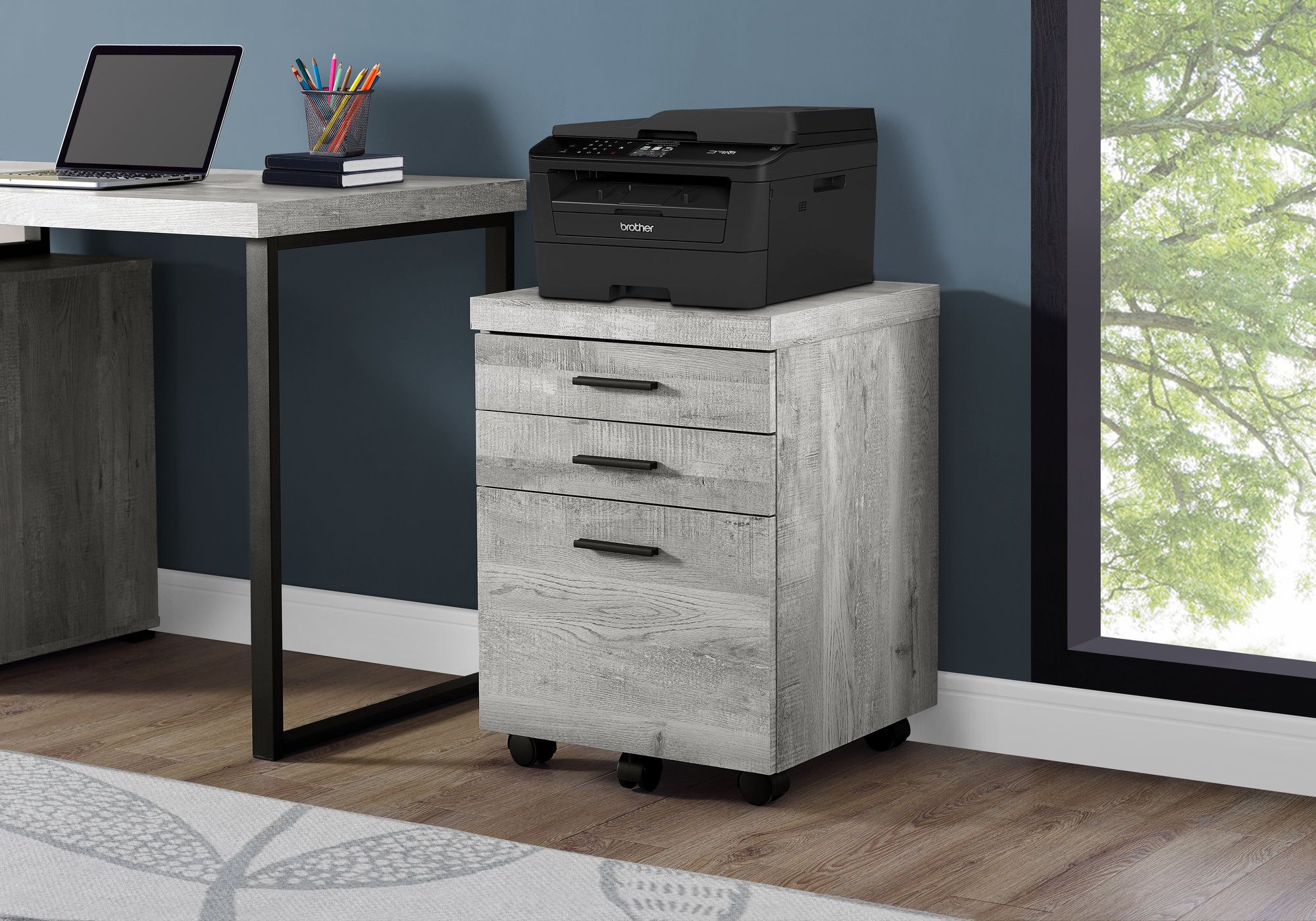 Grey Woodgrain Filing Cabinet W 3 Drawers Computerdesk Com