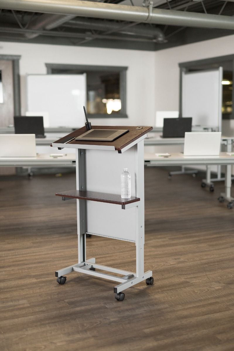 White Height Adjustable Lectern Or Standing Desk Computerdesk Com