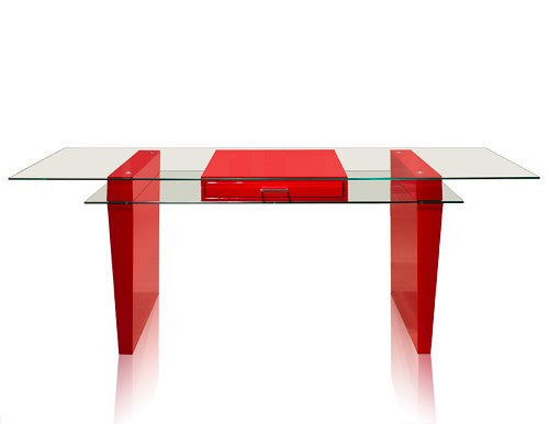 79" Modern Red Lacquer & Tempered Glass Executive Desk
