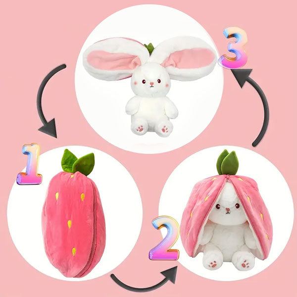 Peluche lapin Kawaii, jouets en peluche, mignon, fraise, lapin, Animal en  peluche, oreiller de câlin doux, cadeaux pour Ki