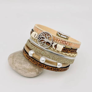 Tree of Life Multi-Layer Leather Bracelet | Magnetic Buckle - Sassy Sapphire Boutique