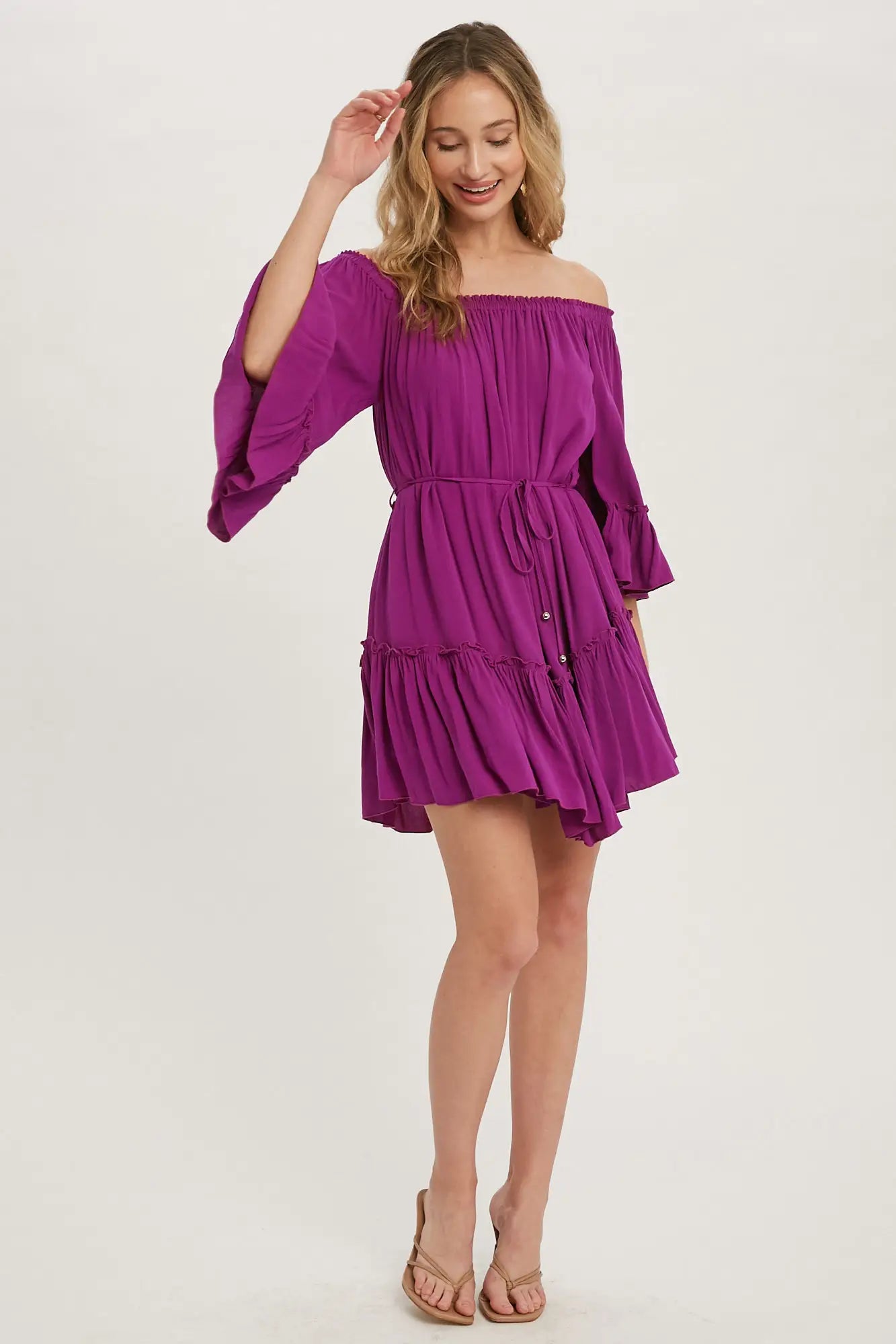 RUFFLED SOLID BOHO DRESS