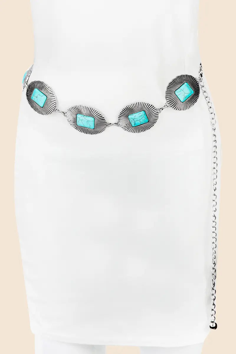 Western Turquoise Concho Oval Disc Chain Belt