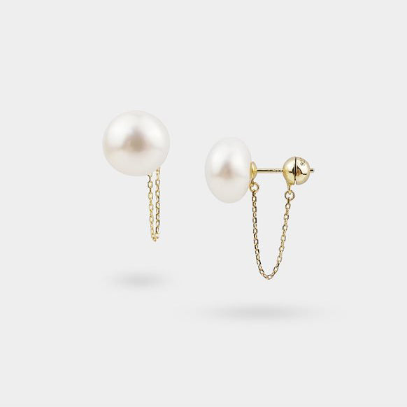 Pearl Chain Studs Silver Dainty Drop-Back Earrings - J F W