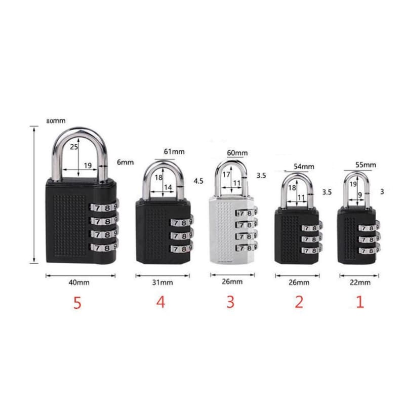 Belle Vous Cadenas Code 4 Chiffres Noir (Lot de 8) - 4,8 x 4 x 1