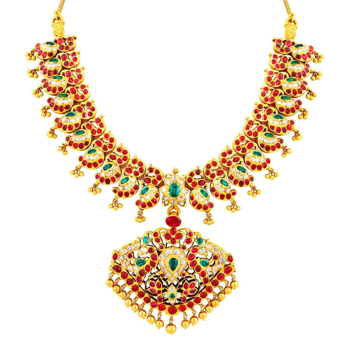 Jewar Mandi Emerald Ruby Necklace Set real look branded new design original  puwai handmade jewelry 25468