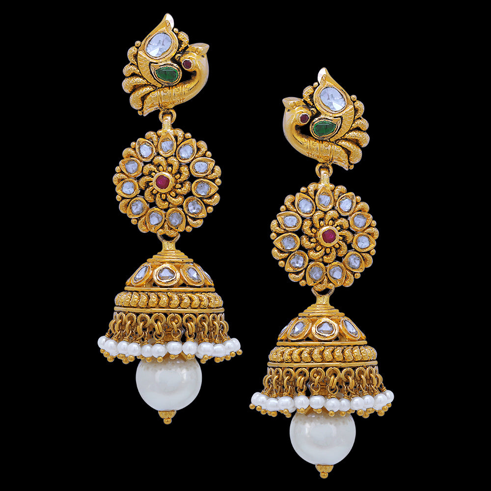 Gold Finish Baby Pink Drop Jhumka Earrings Design by Vivinia By Vidhi Mehra  at Pernia's Pop Up Shop 2024