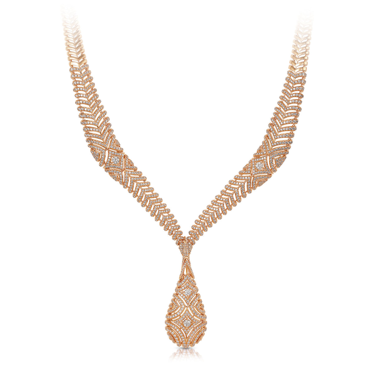 1920s Platinum Royal Art Deco Drop Diamond Necklace For Sale at 1stDibs