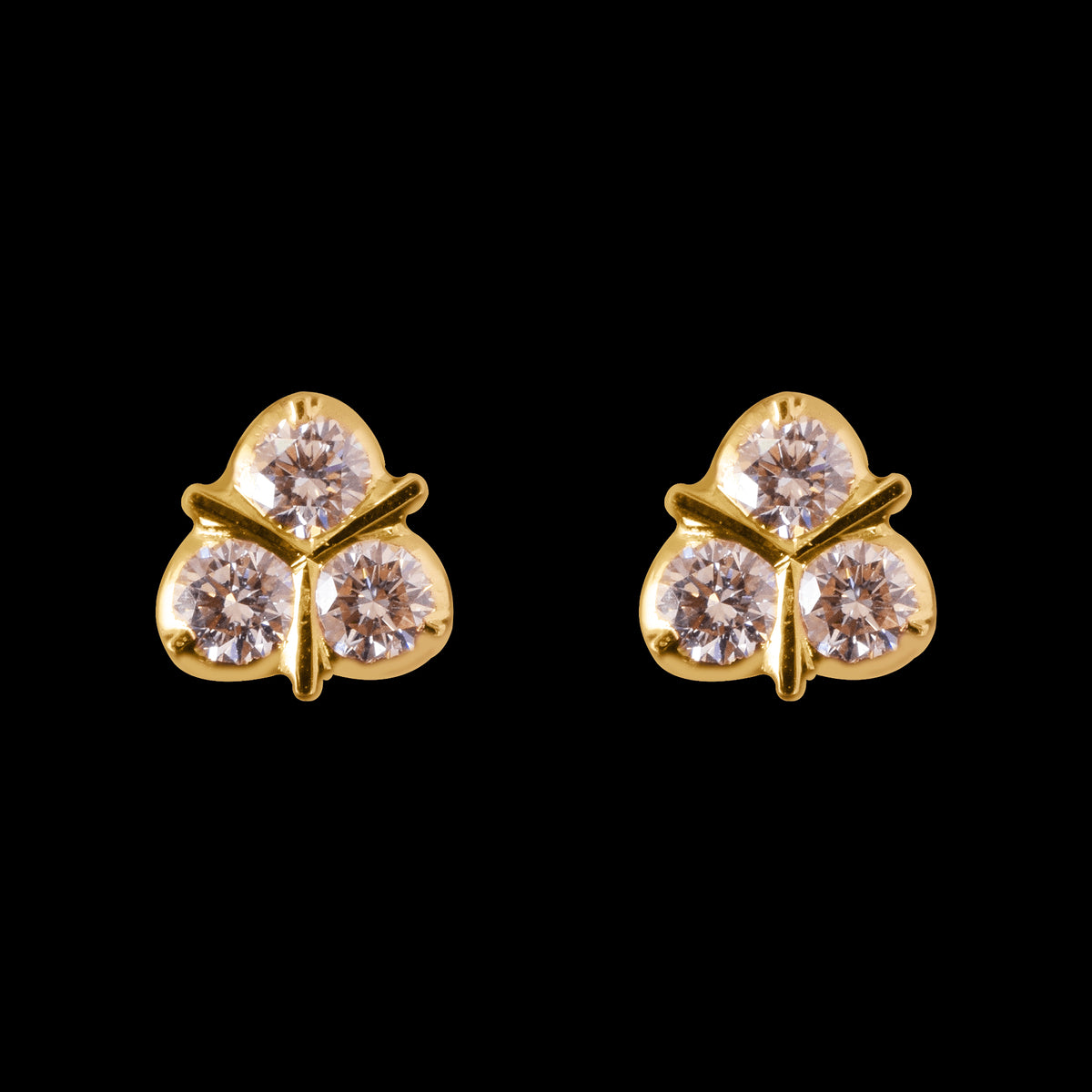 Gold-Plated American Diamond Studded Stud Earrings in Floral Pattern –  Priyaasi
