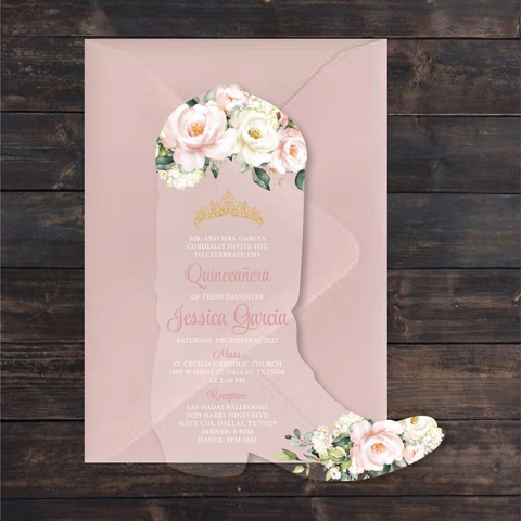 Ivory Floral and Rose Gold Acrylic Invitation – Invitations by Luis Sanchez