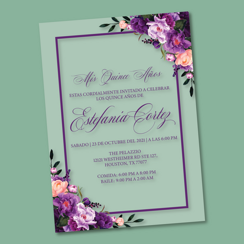 Light Purple Floral Butterflies and Silver Geometric 5X7 Cardstock Inv –  Invitations by Luis Sanchez