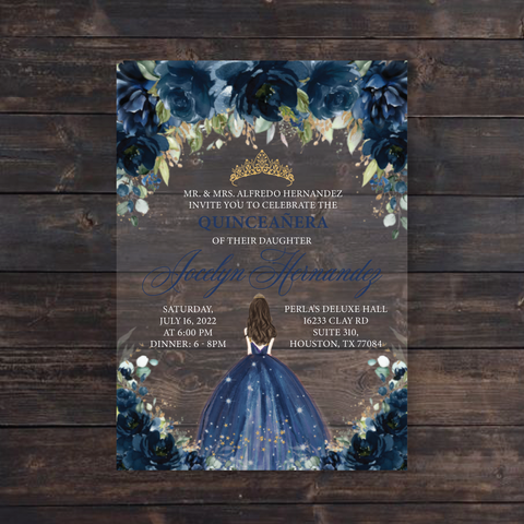 royal blue quinceanera invitations