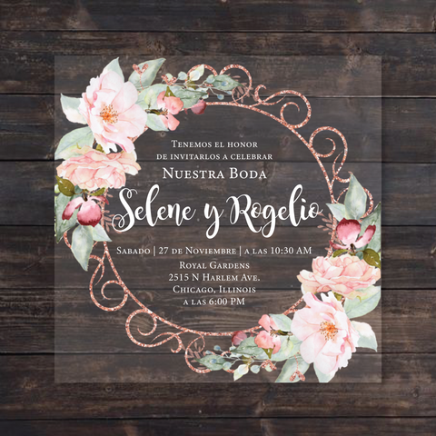 Rose Gold and Pink Floral Acrylic Quinceanera Invitation – Invitations by  Luis Sanchez