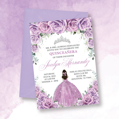 Light Purple Floral Butterflies and Silver Geometric 5X7 Cardstock Inv –  Invitations by Luis Sanchez