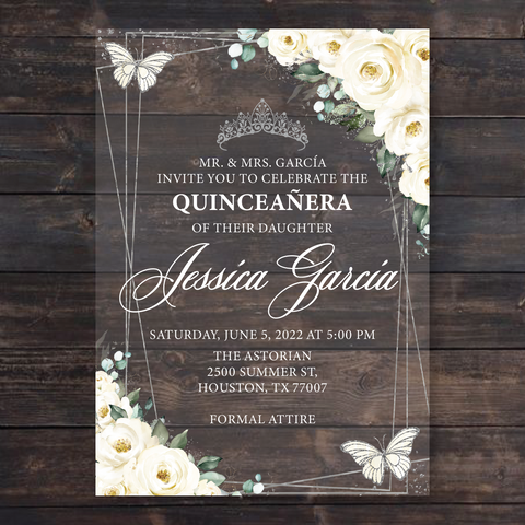Ivory Floral Acrylic Wedding Invitation – Invitations by Luis Sanchez