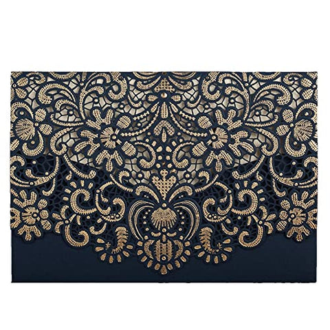 gold and navy blue foil stamped laser cut wedding invitation SWWS123