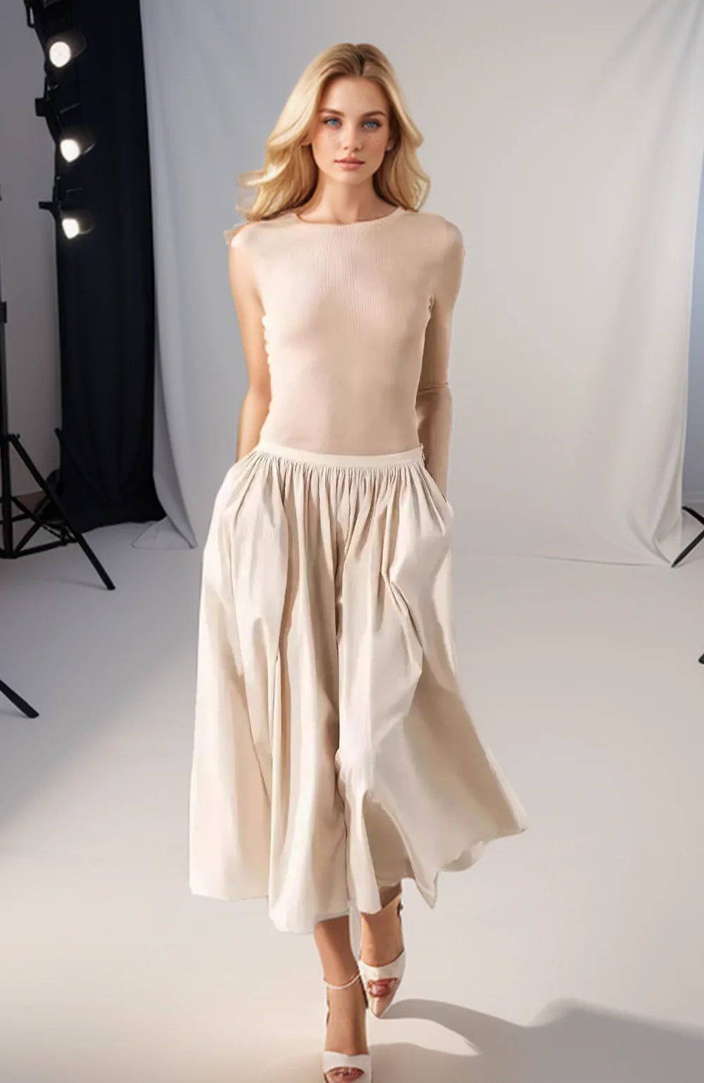 High-Waisted Pleated A-Line Skirt for Women