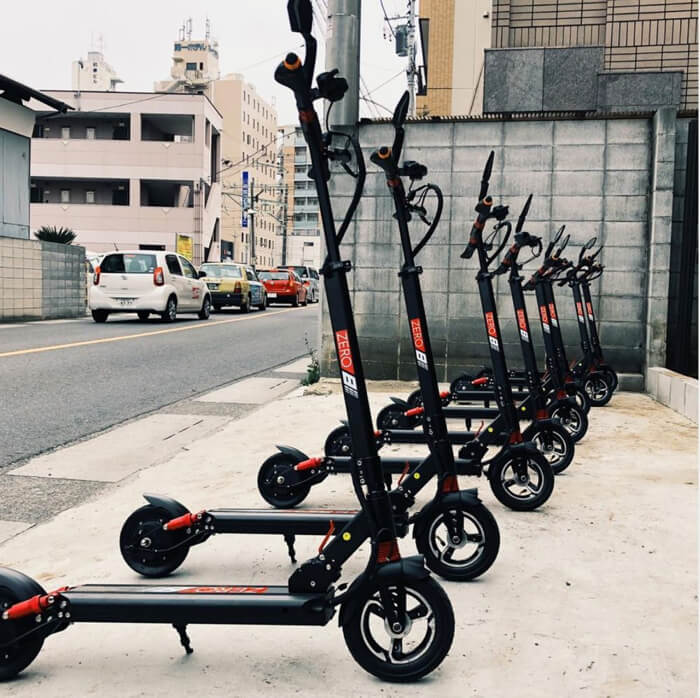 fleet of Zero 9 electric scooters