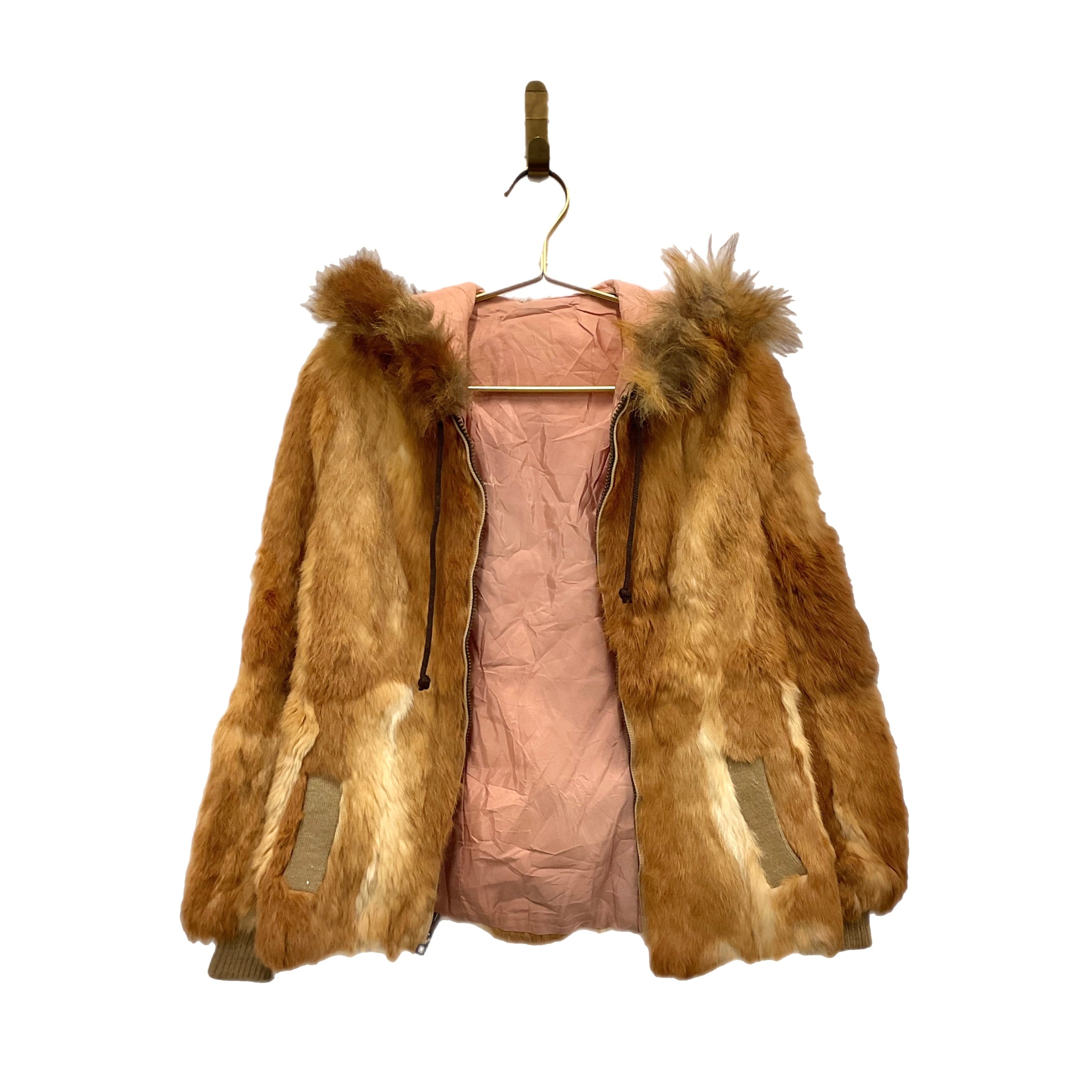 image of Chestnut Hooded Zip Up Fur Jacket