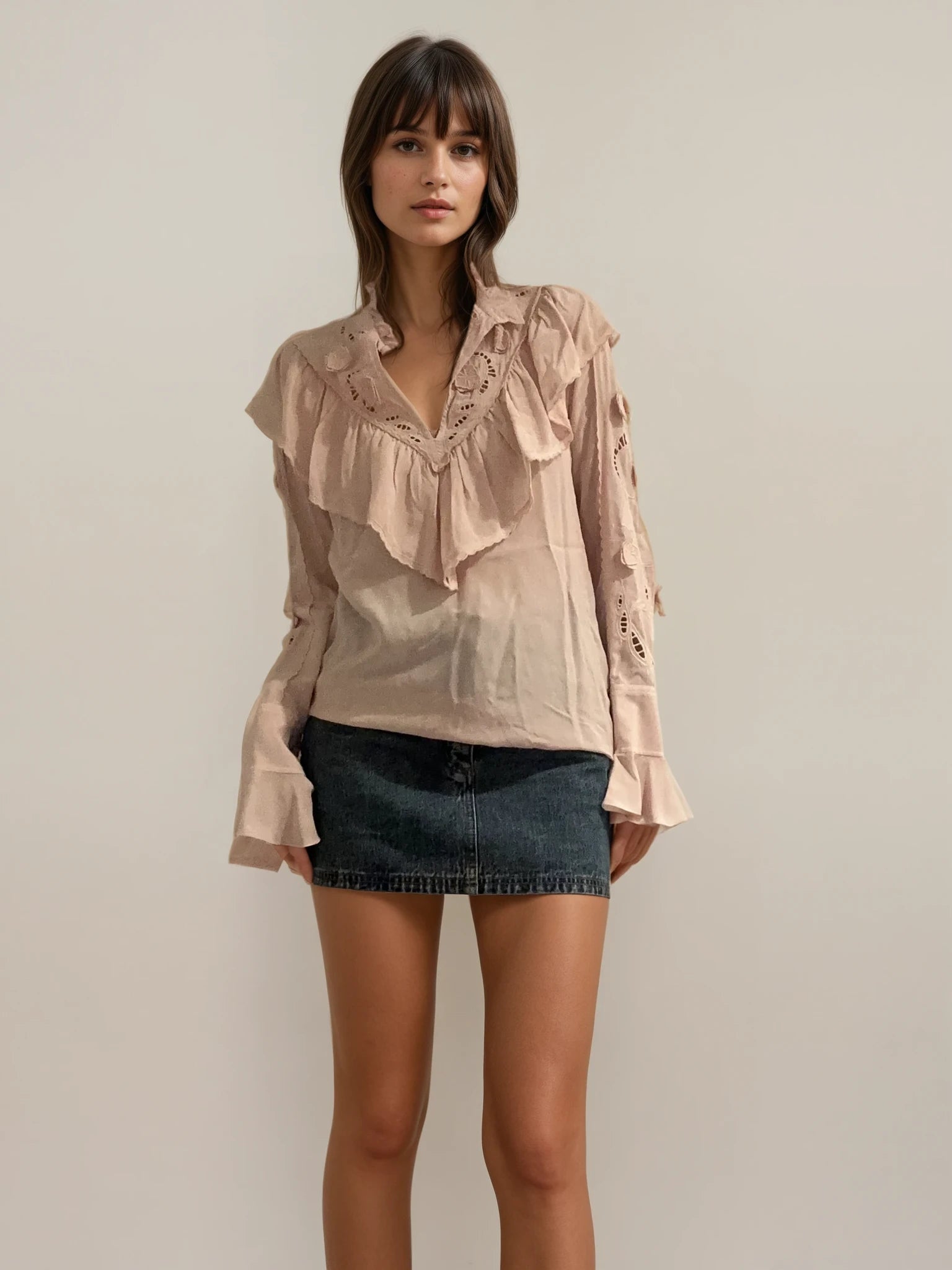 image of Chloe Pink Ruffle Blouse